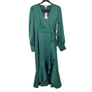 Sofia Jeans Dress Womens Small Green Long Sleeve Ruffle Midi Tie Waist NWT